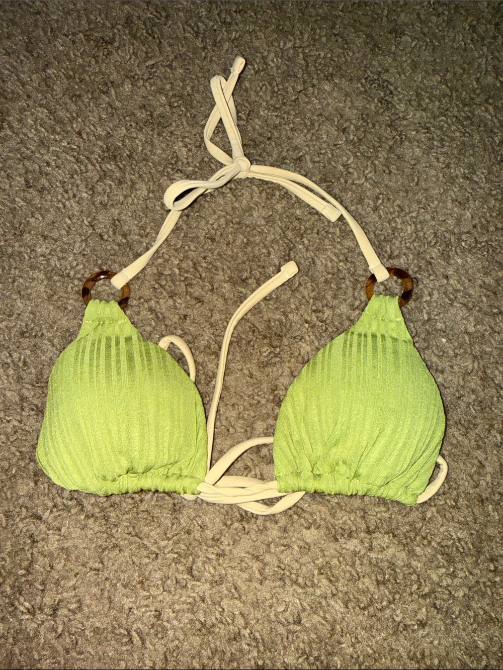 SHEIN Lime Green Triangle Bikini Top with Cream Straps